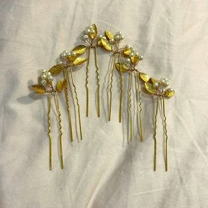 Gold leaf hair pins